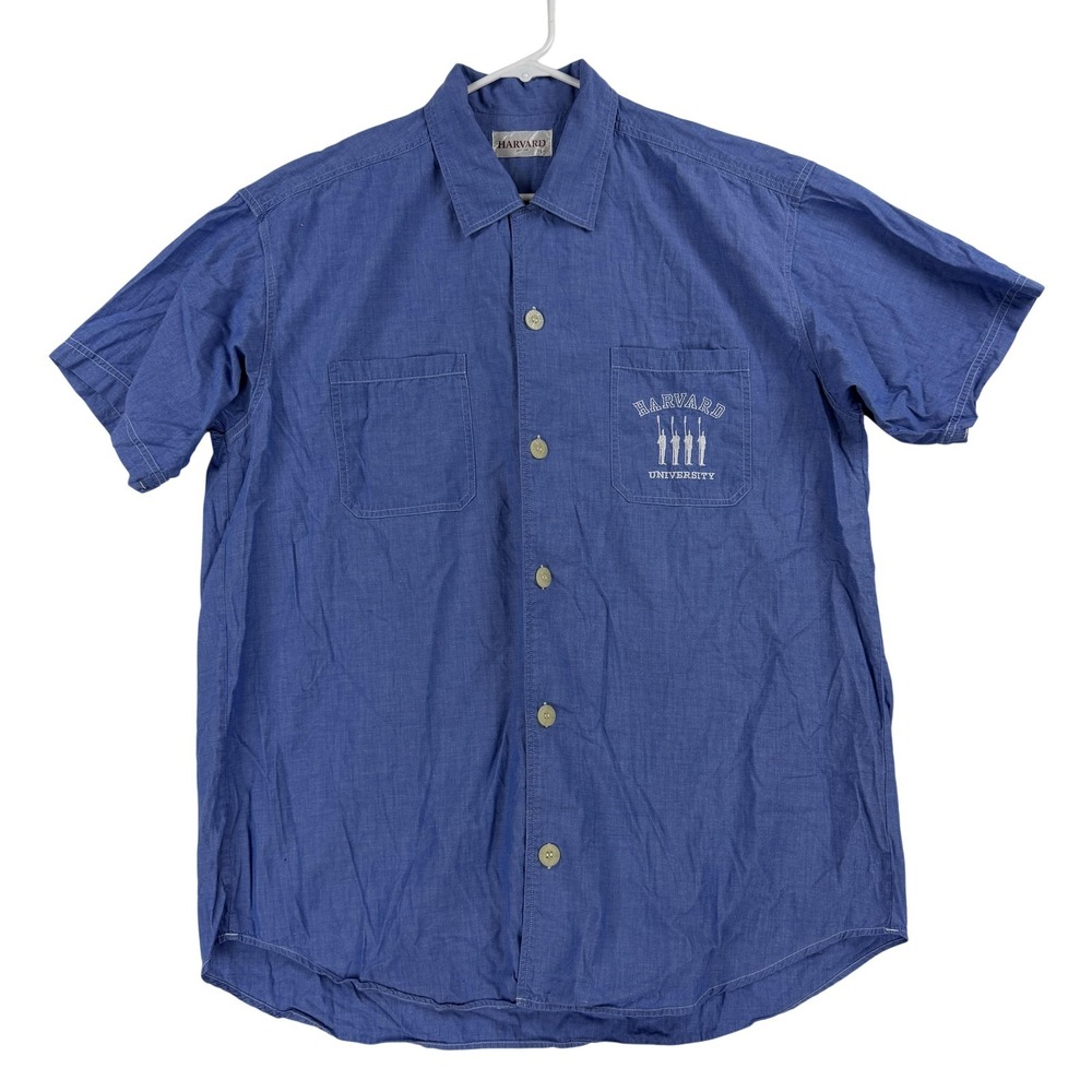 Harvard University Shirt Mens Large Blue NCAA Rowing Harvard Button Front